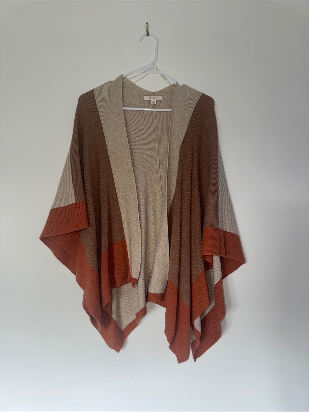 Colorblock Hooded Poncho - Beige, Brown & Rust